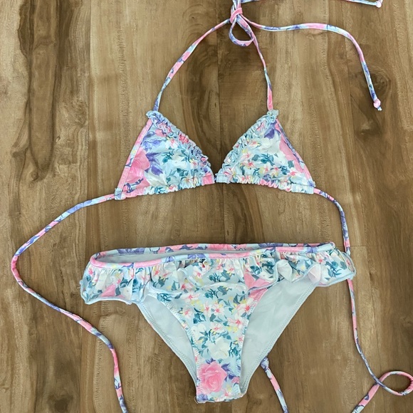 LoveShackFancy Other - LoveShackFancyBikini Floral Ruffle Pink & White Size 7 - 8 Girls Swimsuit